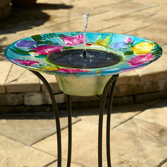 Hummingbird Glass Solar Birdbath