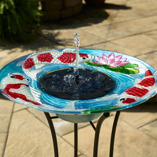 Koi Fish Glass Solar Birdbath