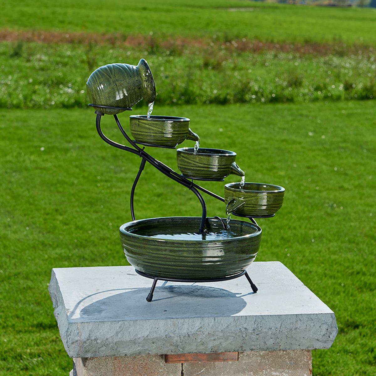 Cascade Solar Fountain - Bamboo Green