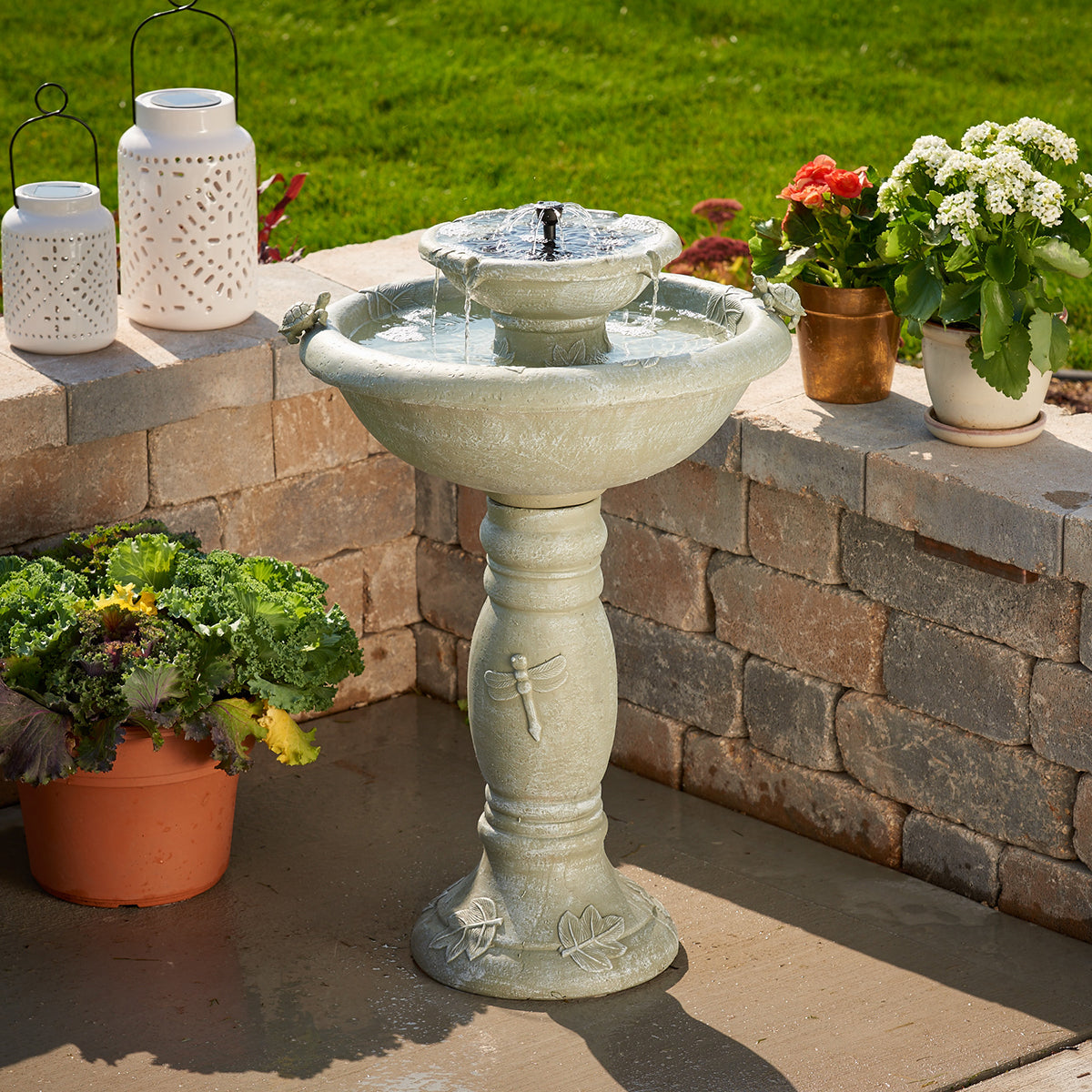 Country Gardens 2-Tier Solar-On-Demand Fountain - Weathered Stone