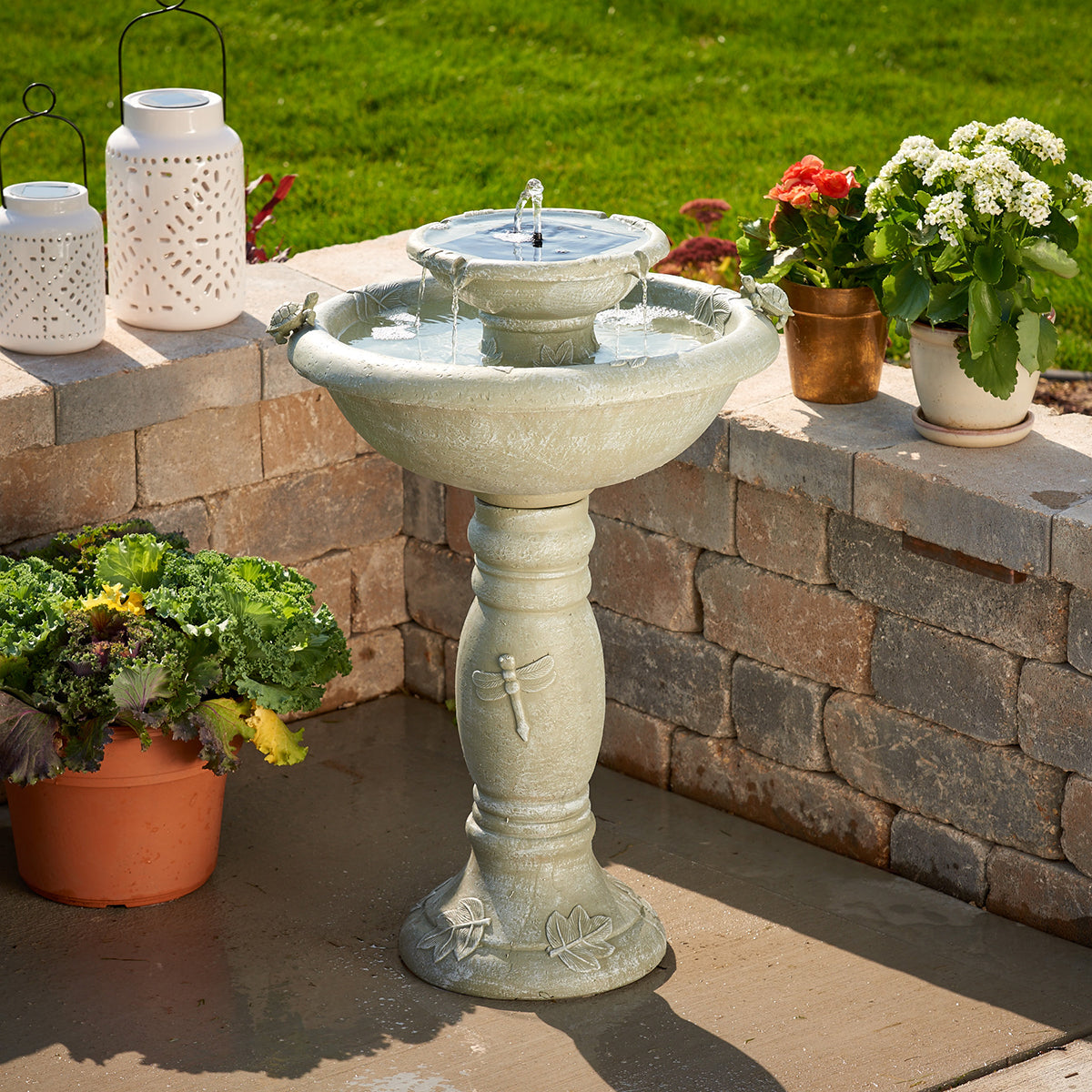 Country Gardens 2-Tier Solar-On-Demand Fountain - Weathered Stone