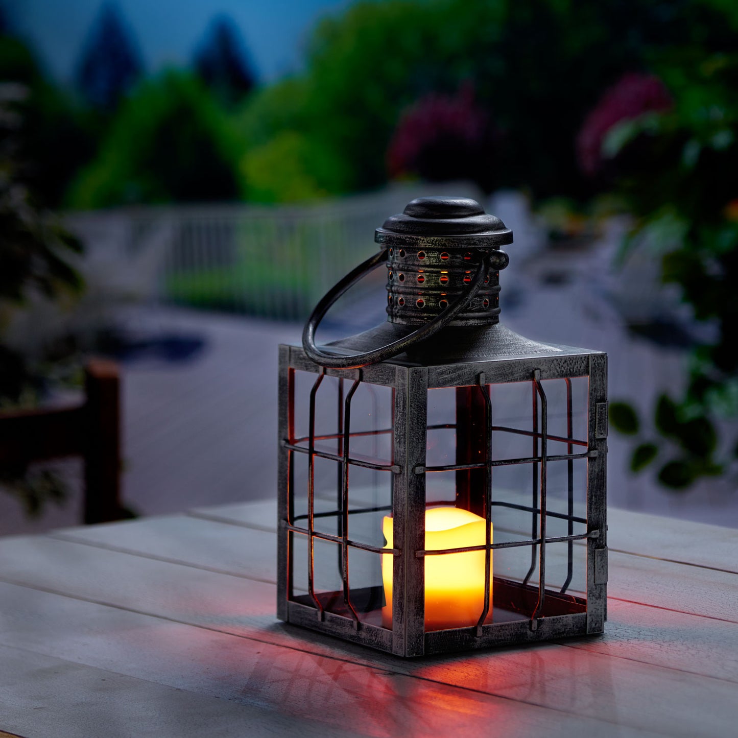 Charles LED Candle Lantern - Antique Silver