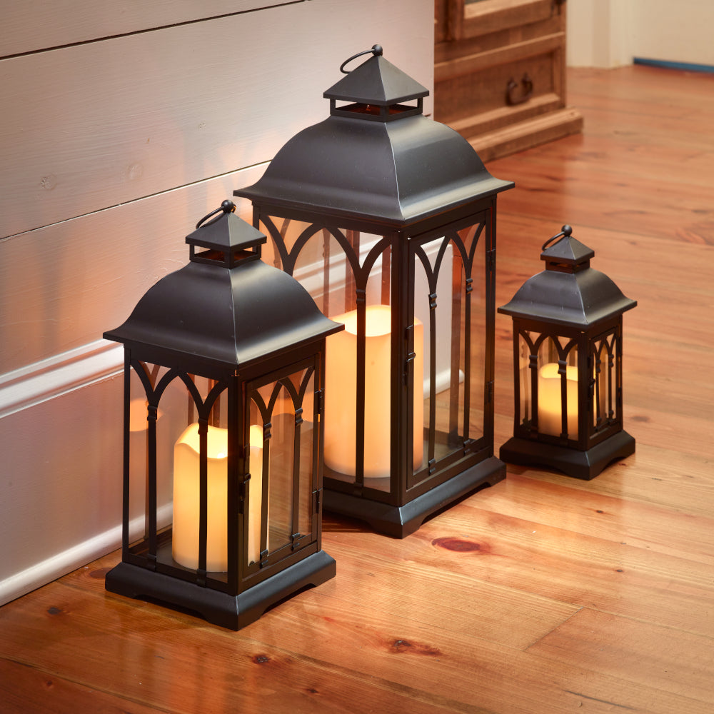 Lombard Metal Lanterns (Set of 3) - Black