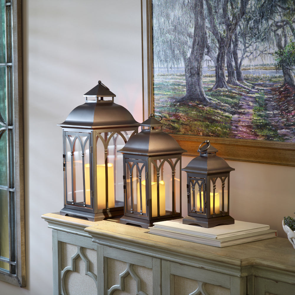 Lombard Metal Lanterns (Set of 3)- Bronze