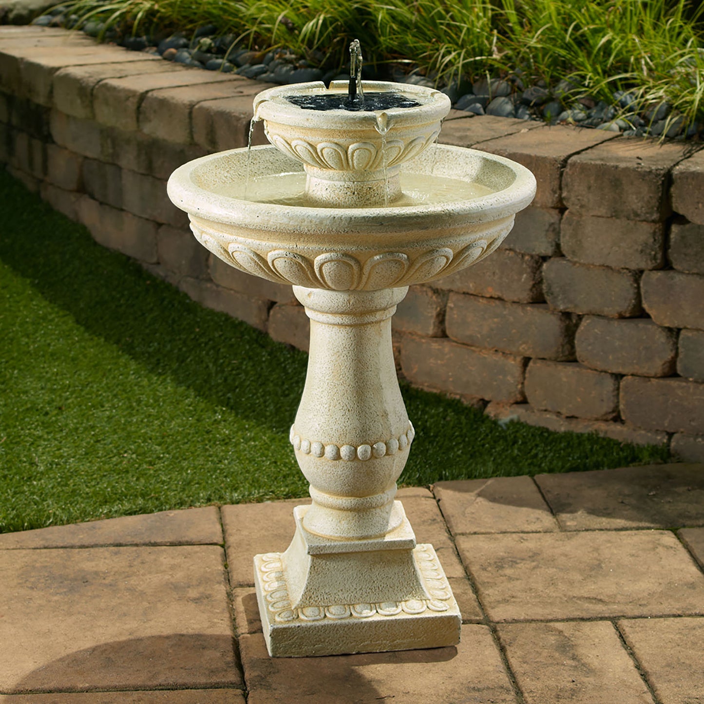 Palermo 2-Tier Solar-on-Demand Fountain - Antique White