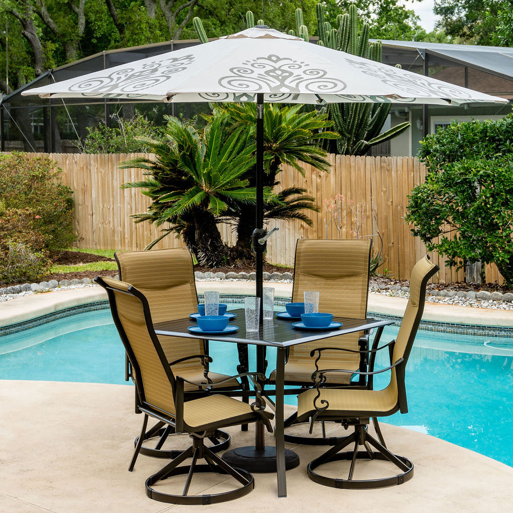 Round Market Patio Umbrella - Tan Resort Print