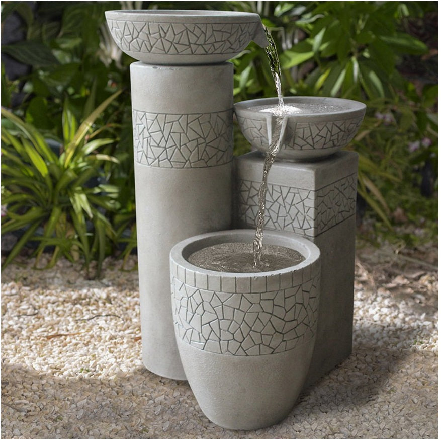 Round Cascading Pillars Solar Fountain - Stone