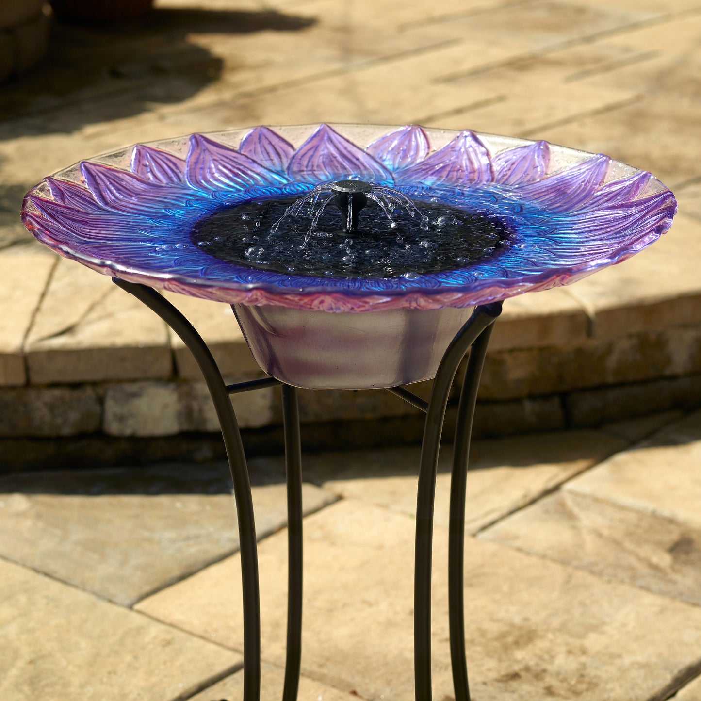 Bell Flower Glass Solar Birdbath