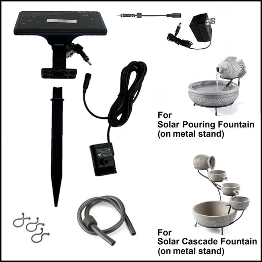2050PKST Standard Solar Kit with AC Adapter for Pouring/Cascade Fountain on Metal Stand *Threaded Plugs