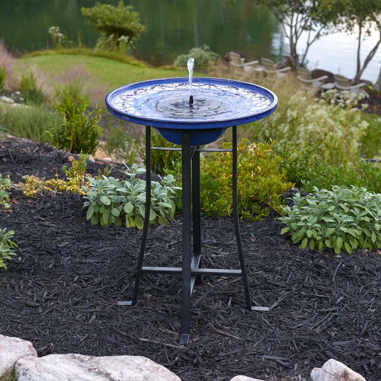 Ravenna IntelliSOLAR Ceramic Birdbath with Remote – Blue/Mosaic