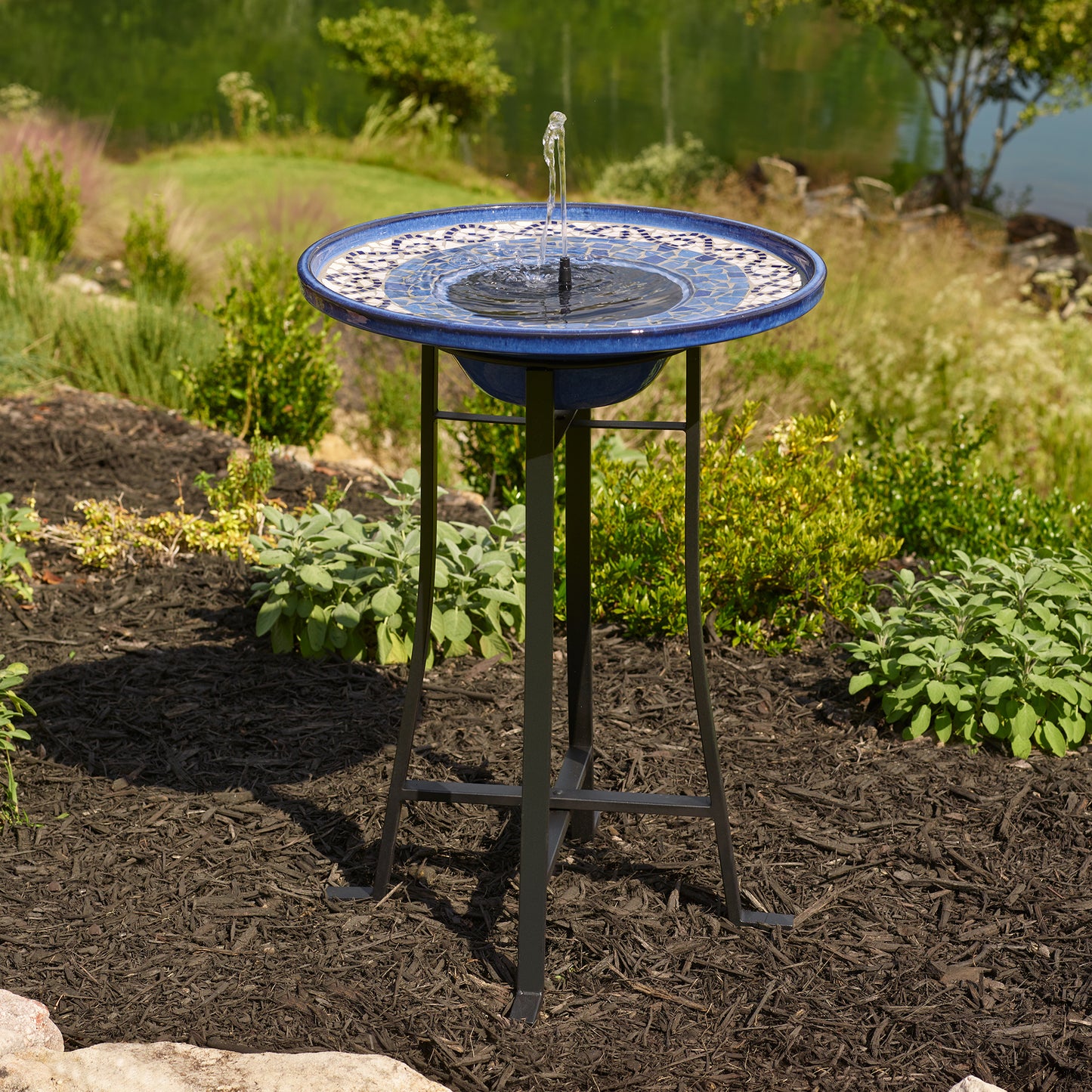 Ravenna IntelliSOLAR Ceramic Birdbath with Remote – Blue/Mosaic