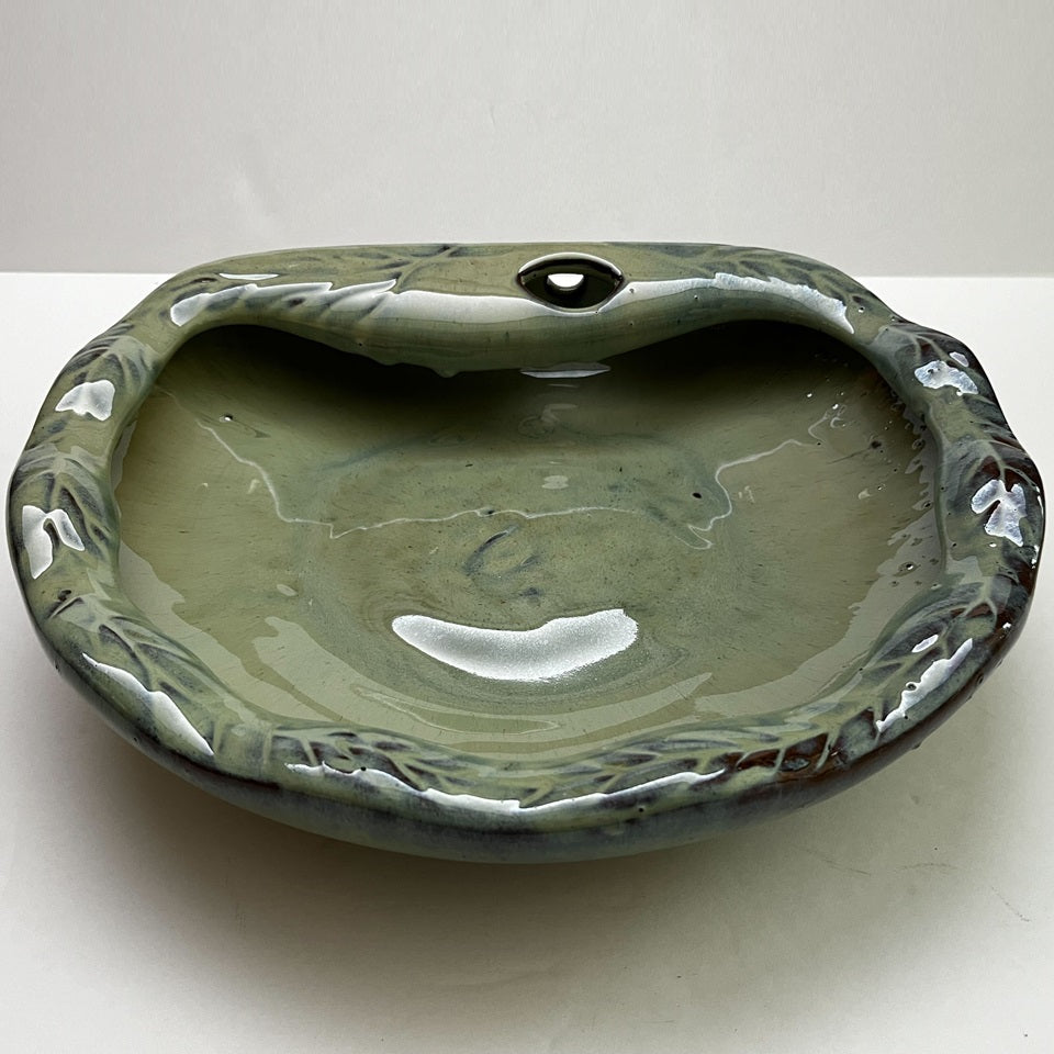 Cream/Green Bowl for Ceramic TableTop Fountain