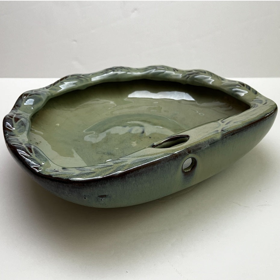 Cream/Green Bowl for Ceramic TableTop Fountain