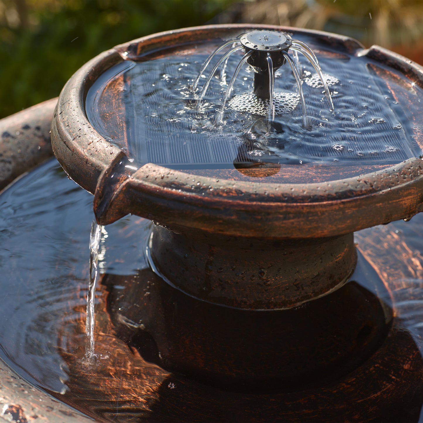 Chatsworth 2-Tier IntelliSOLAR Fountain with Remote - Oiled Bronze