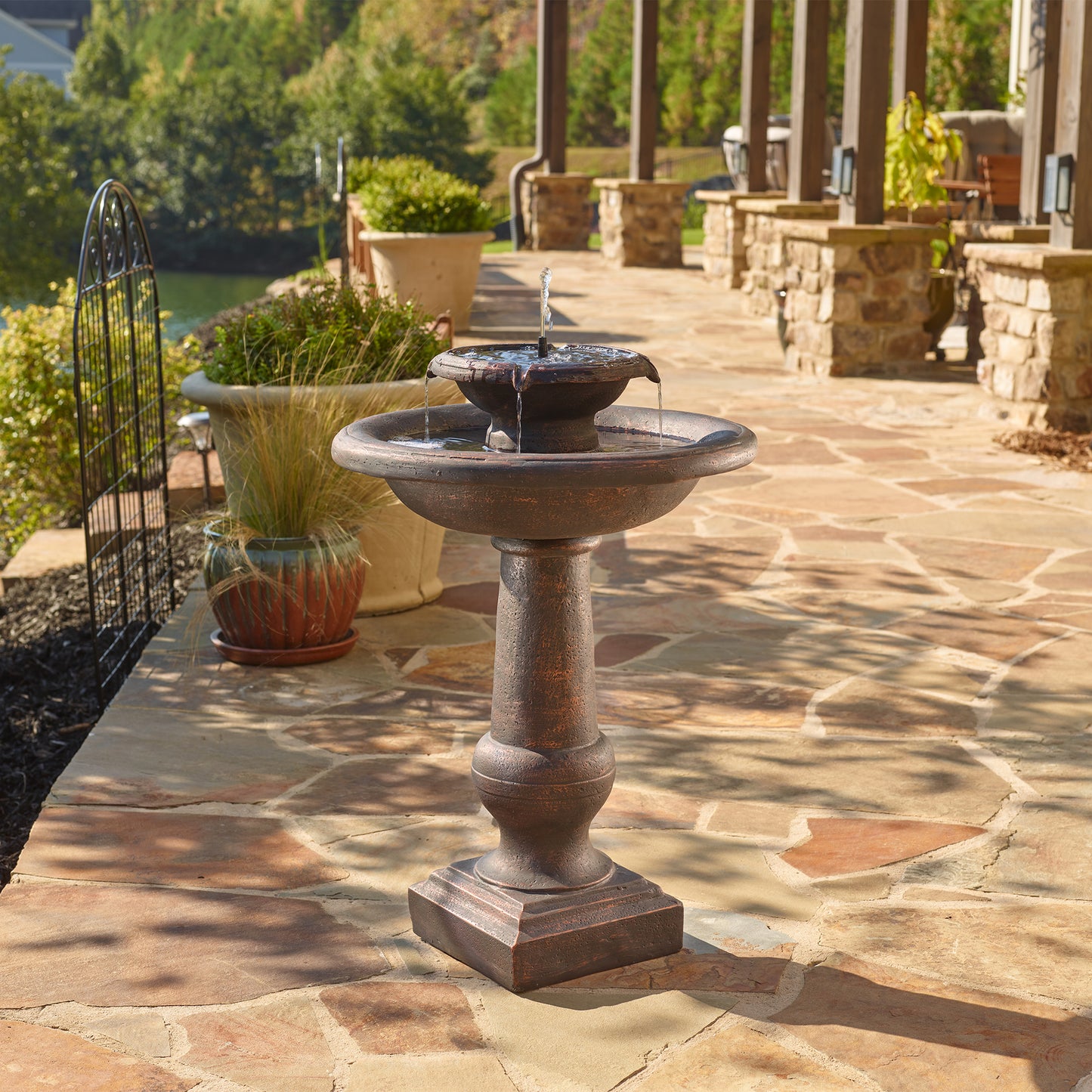 Chatsworth 2-Tier IntelliSOLAR Fountain with Remote - Oiled Bronze