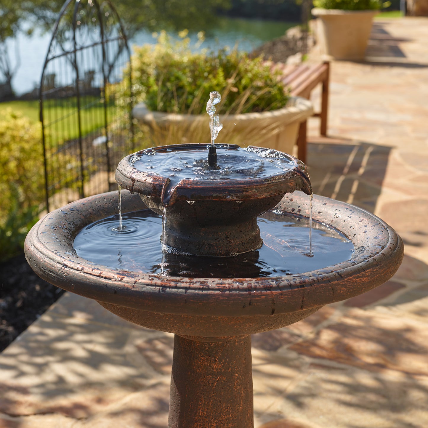 Chatsworth 2-Tier IntelliSOLAR Fountain with Remote - Oiled Bronze