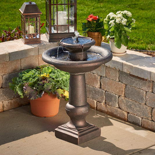 Chatsworth 2-Tier IntelliSOLAR Fountain with Remote - Oiled Bronze