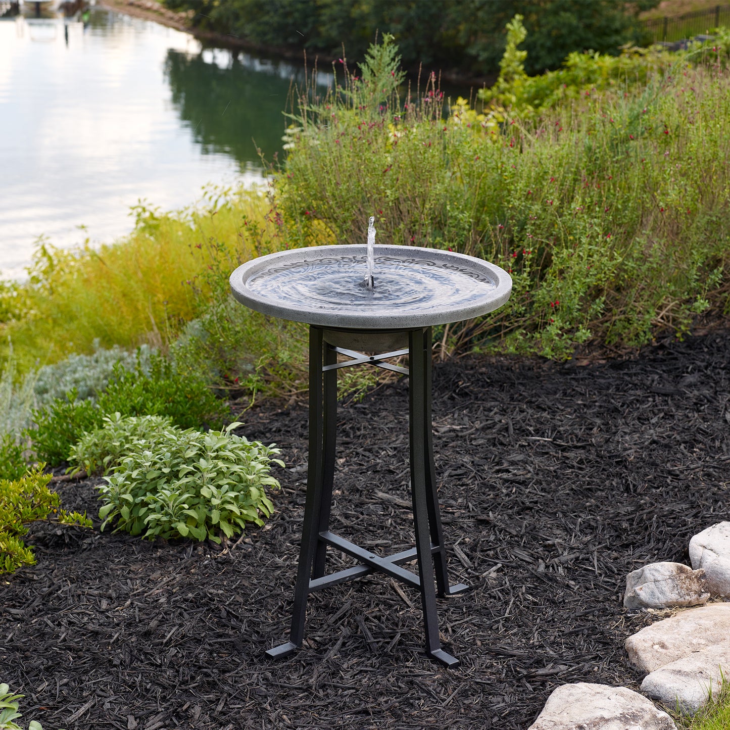 Perello IntelliSOLAR Birdbath with Remote - Distressed Gray