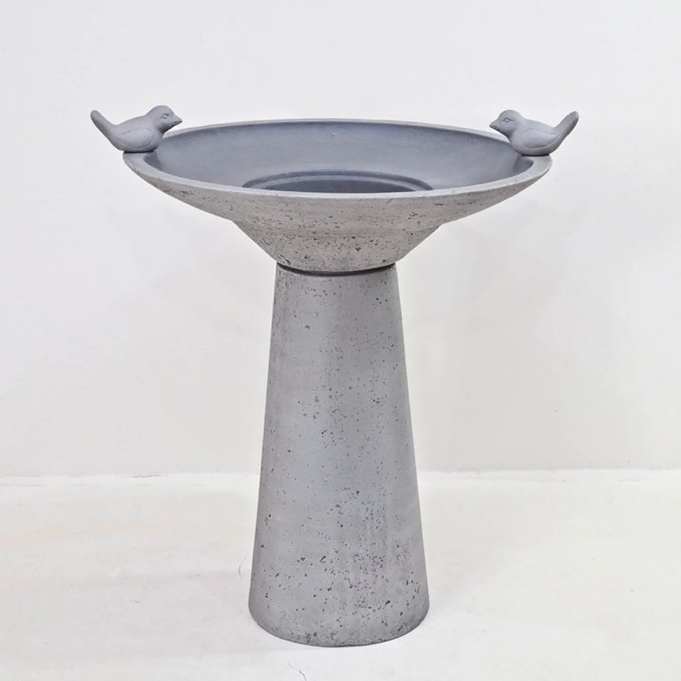 Calla IntelliSolar Light Cement Birdbath with Remote - Gray