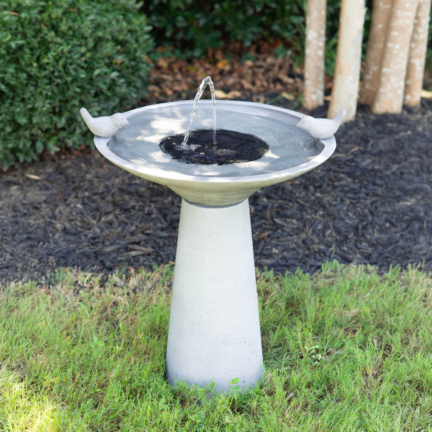 Calla IntelliSolar Light Cement Birdbath with Remote - Gray
