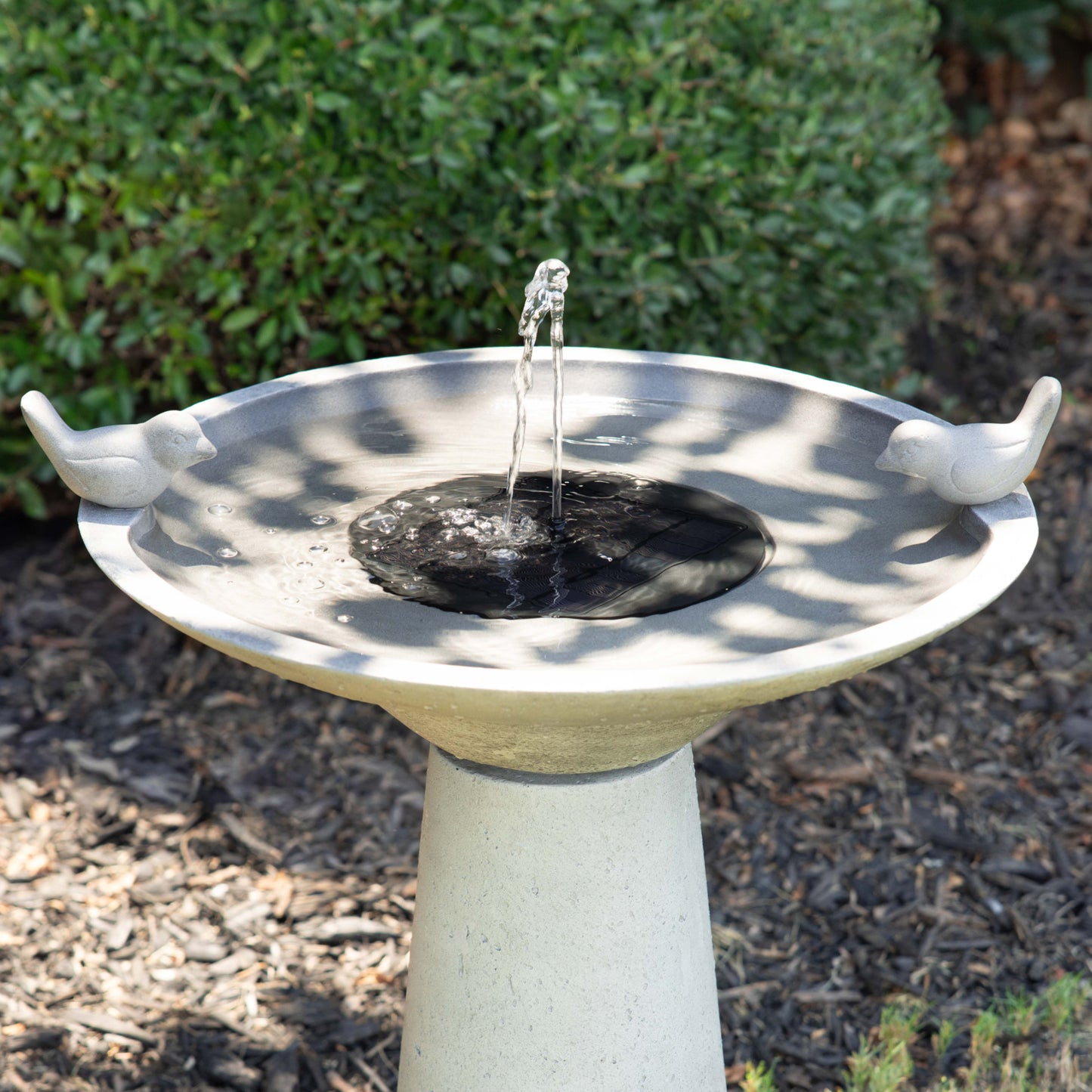 Calla IntelliSolar Light Cement Birdbath with Remote - Gray