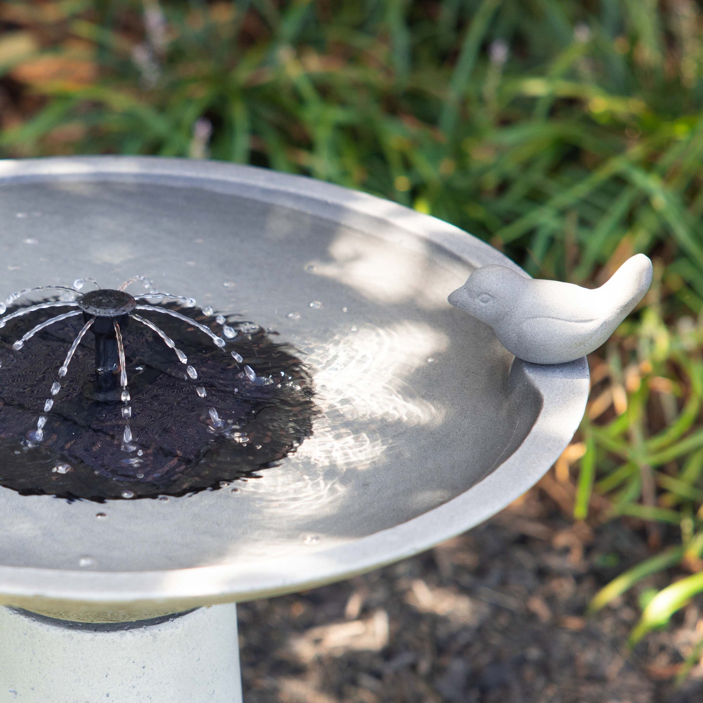 Calla IntelliSolar Light Cement Birdbath with Remote - Gray