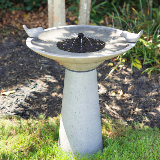 Calla IntelliSolar Light Cement Birdbath with Remote - Gray