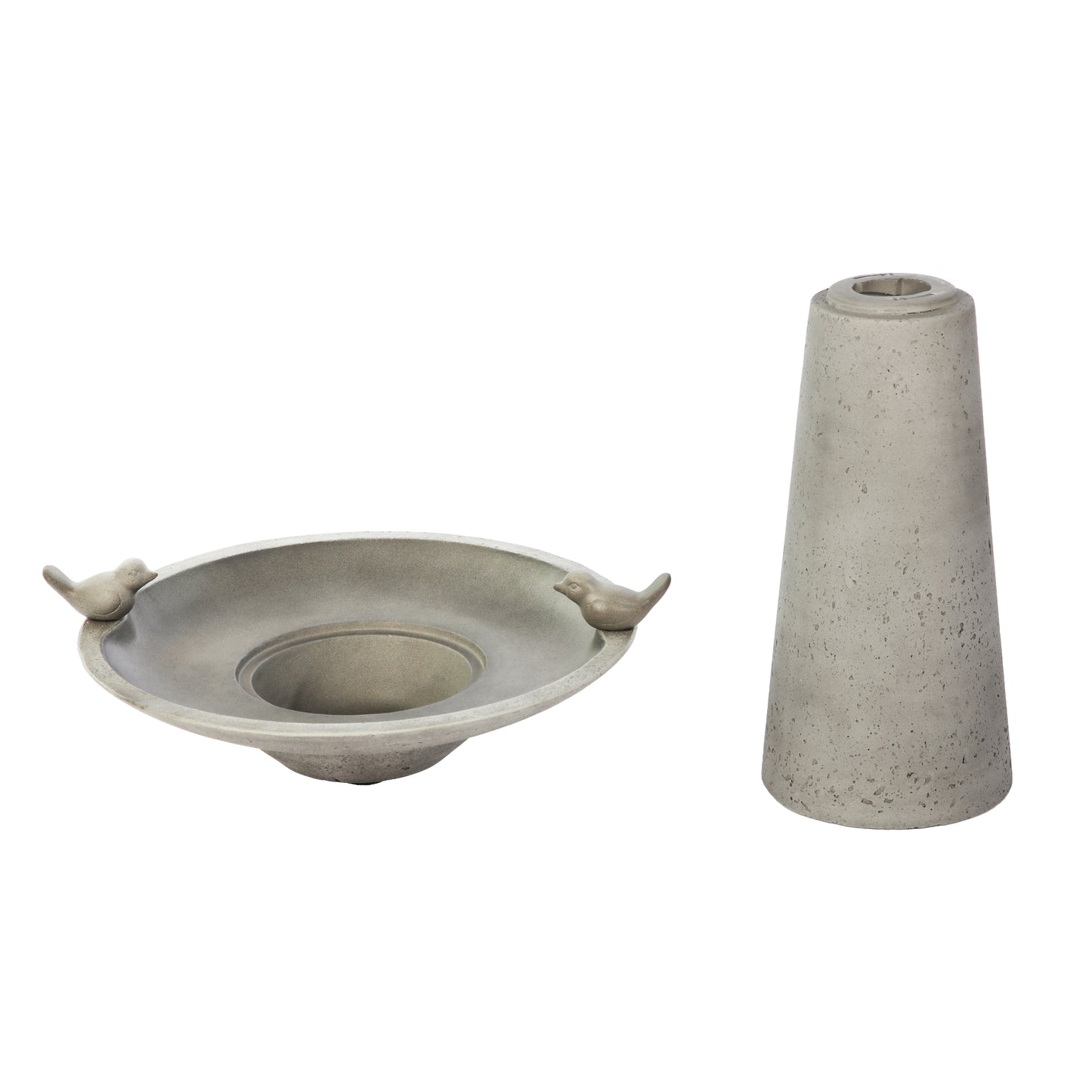 Calla IntelliSolar Light Cement Birdbath with Remote - Gray