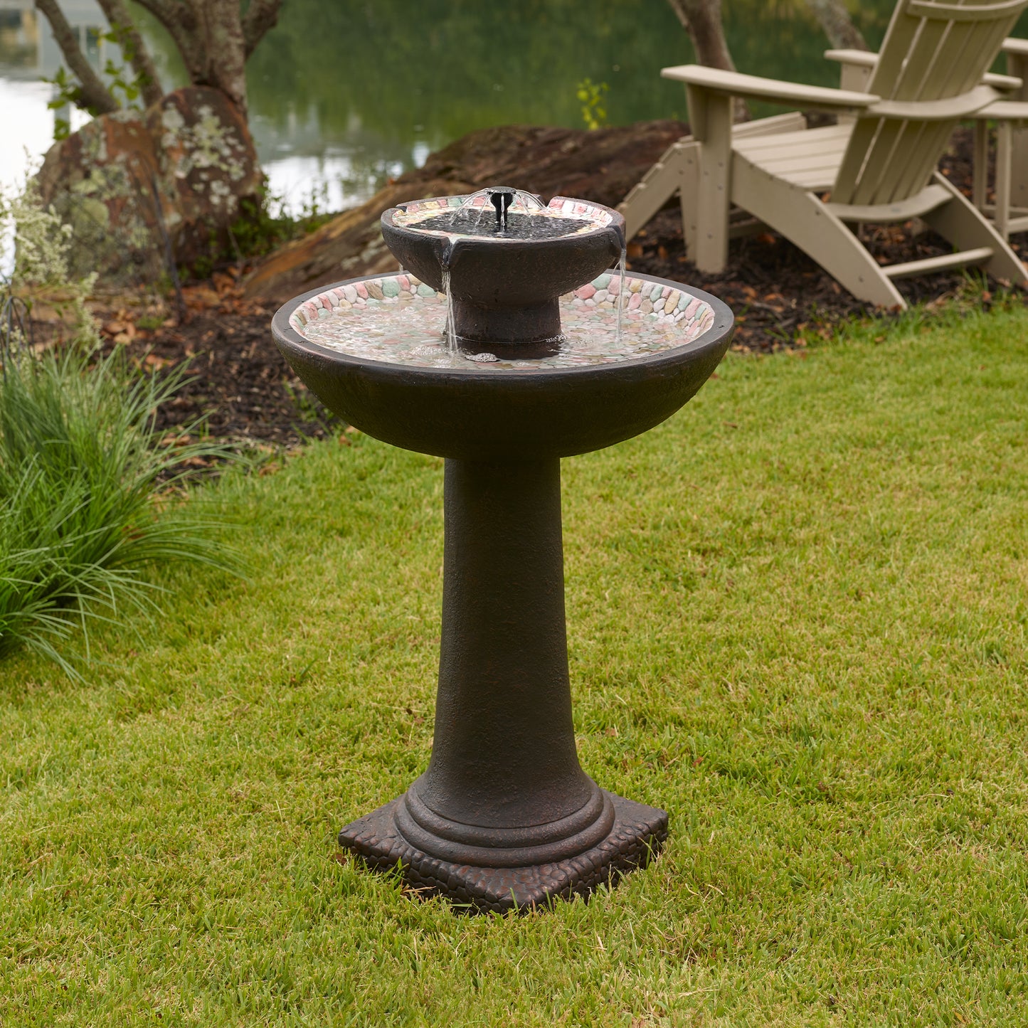 Riverstone 2-Tier IntelliSOLAR Fountain with Remote – Forest Brown