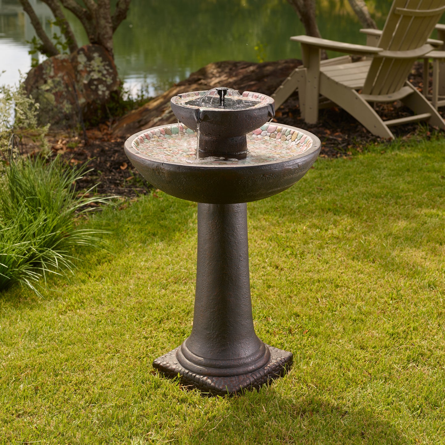 Riverstone 2-Tier IntelliSOLAR Fountain with Remote – Forest Brown