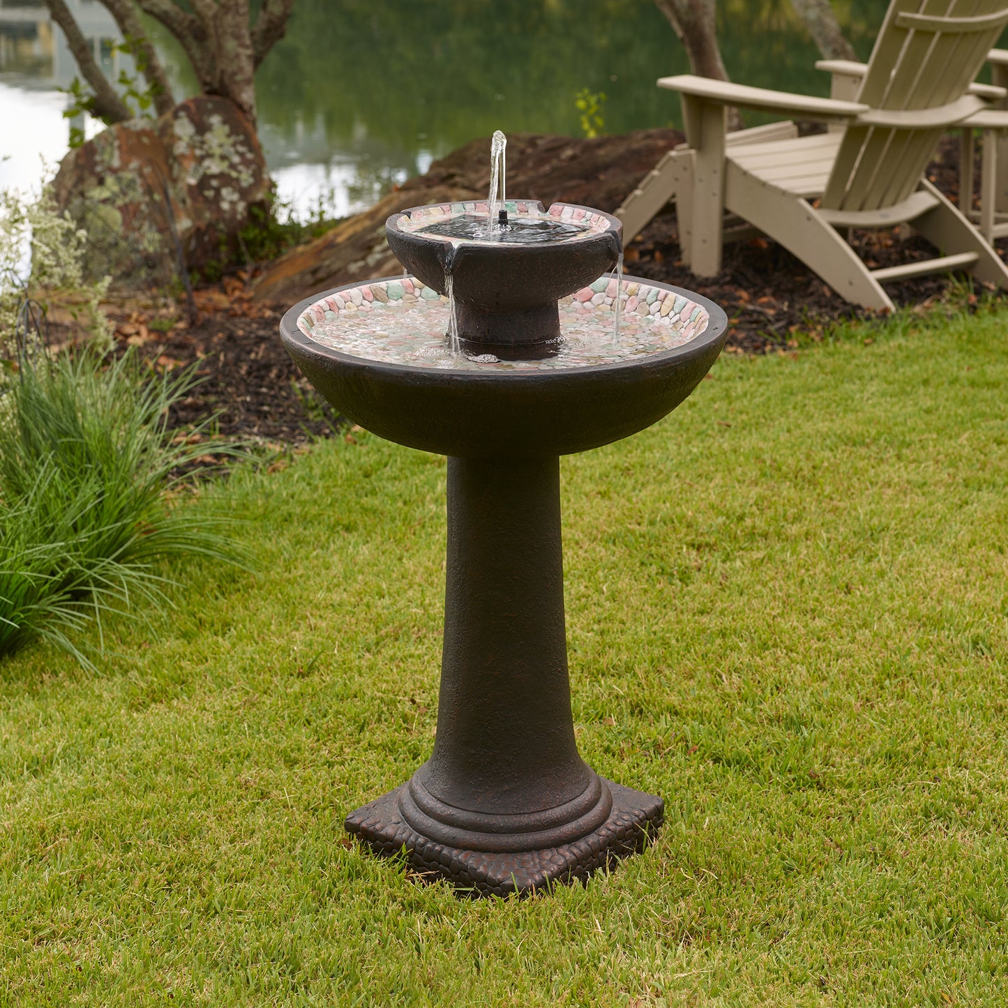 Riverstone 2-Tier IntelliSOLAR Fountain with Remote – Forest Brown