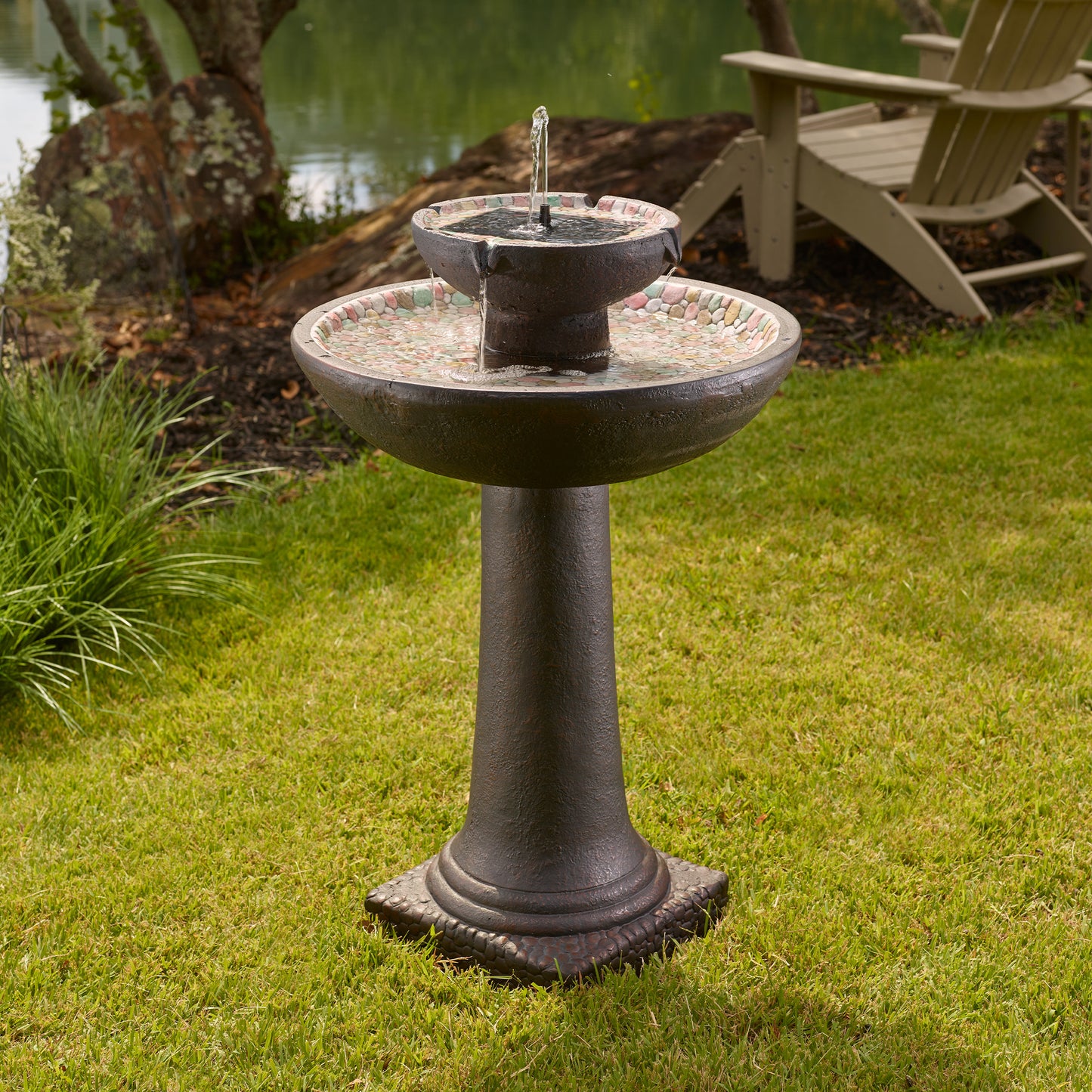 Riverstone 2-Tier IntelliSOLAR Fountain with Remote – Forest Brown