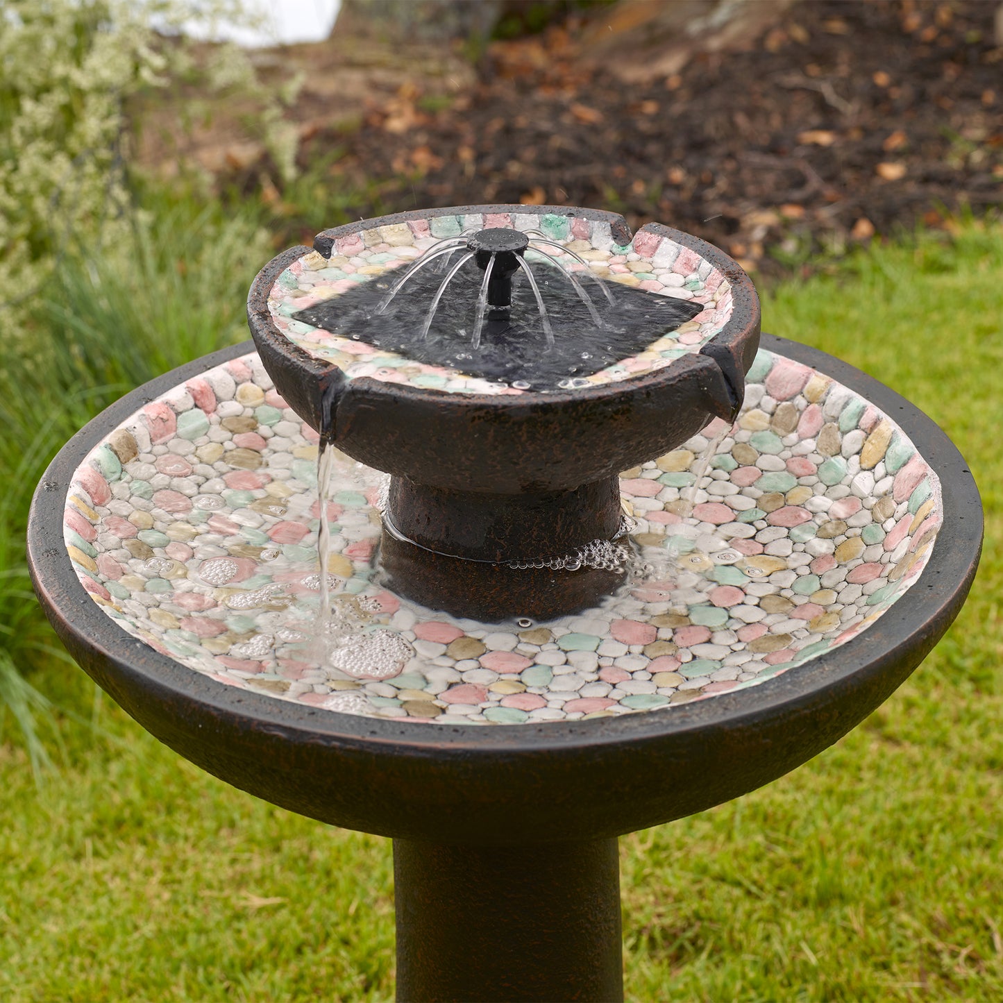 Riverstone 2-Tier IntelliSOLAR Fountain with Remote – Forest Brown