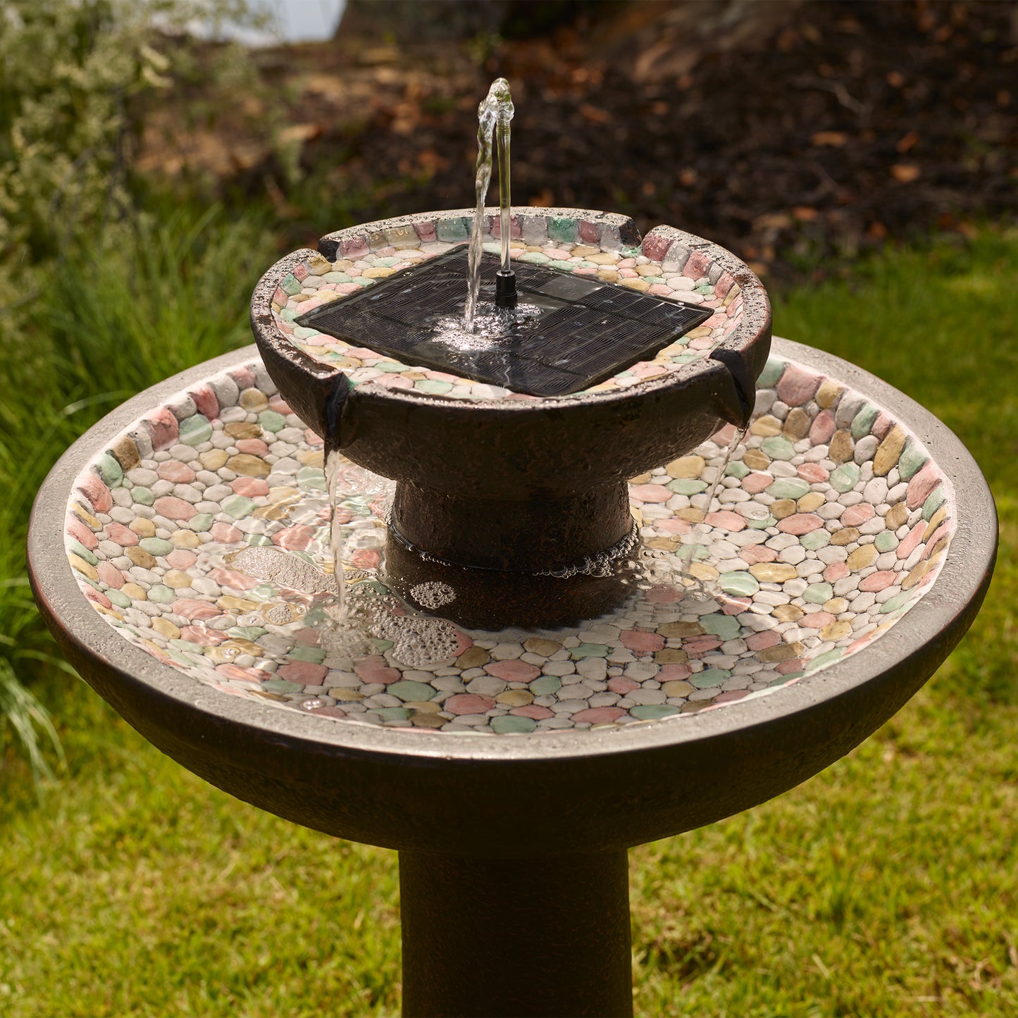 Riverstone 2-Tier IntelliSOLAR Fountain with Remote – Forest Brown