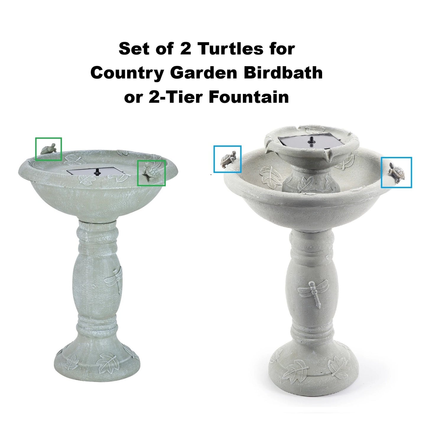 2 Turtles for Country Gardens Birdbath or 2-Tier Fountain (thin peg for bowl with 2-tab connector)