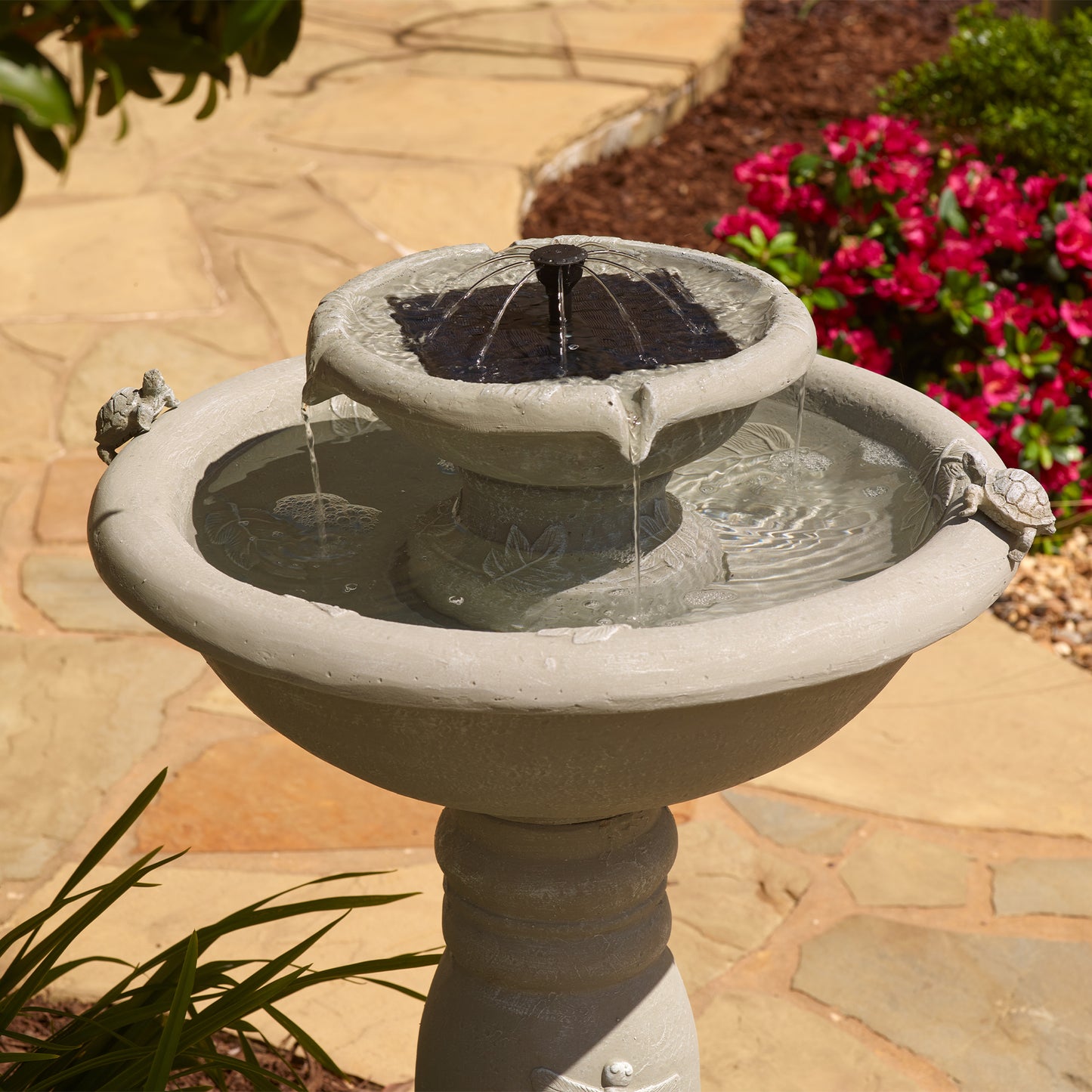 Country Gardens 2-Tier IntelliSOLAR Fountain with Remote – Weathered Stone