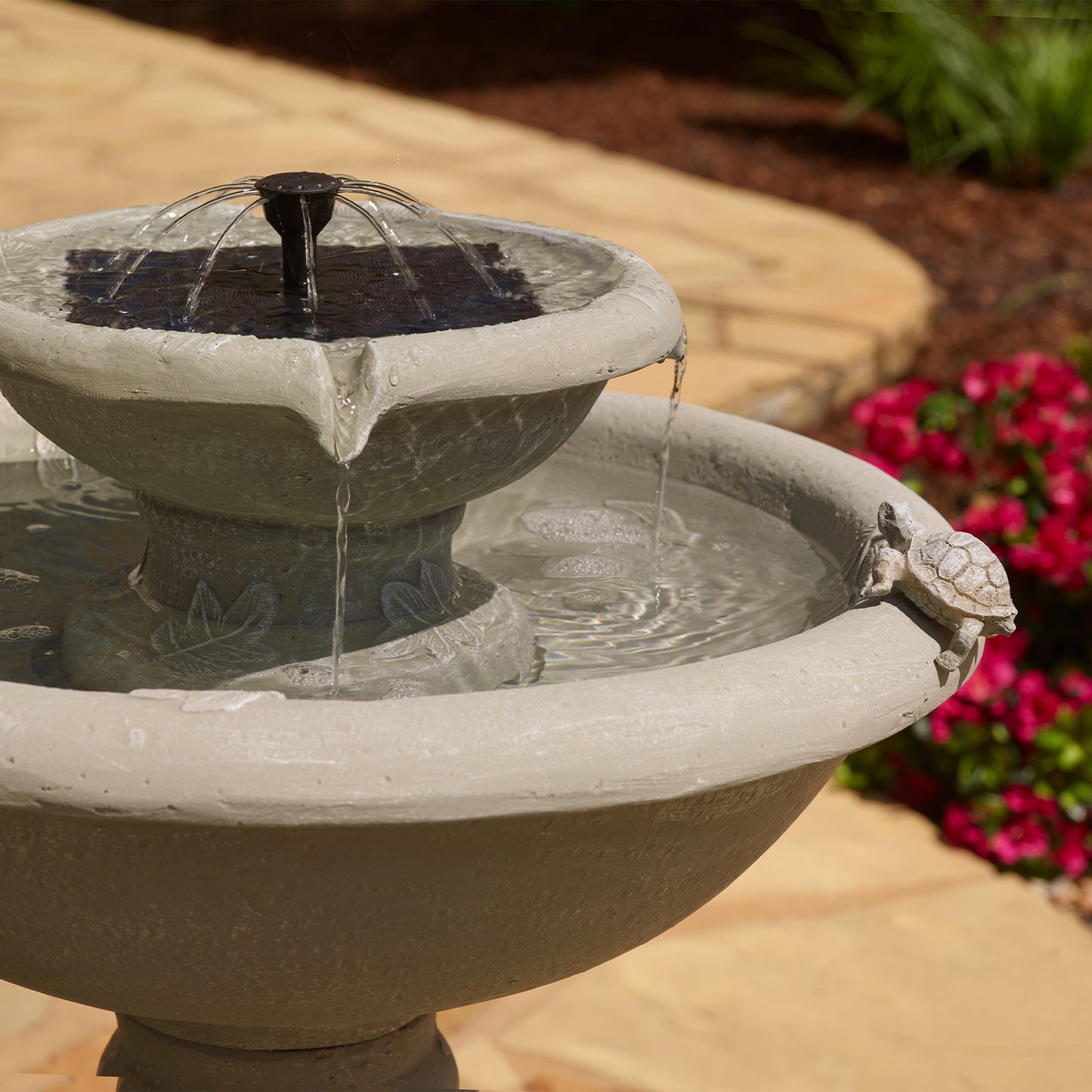 Country Gardens 2-Tier IntelliSOLAR Fountain with Remote – Weathered Stone