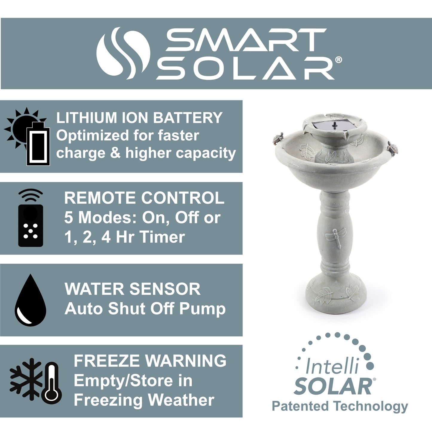 Country Gardens 2-Tier IntelliSOLAR Fountain with Remote – Weathered Stone