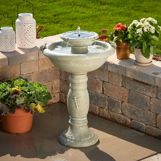 Country Gardens 2-Tier IntelliSOLAR Fountain with Remote – Weathered Stone