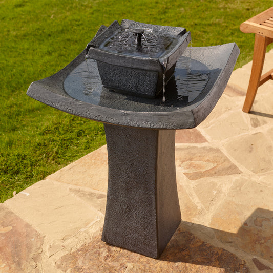 Mahayana Zen 2-Tier IntelliSOLAR Fountain with Remote - Aged Iron