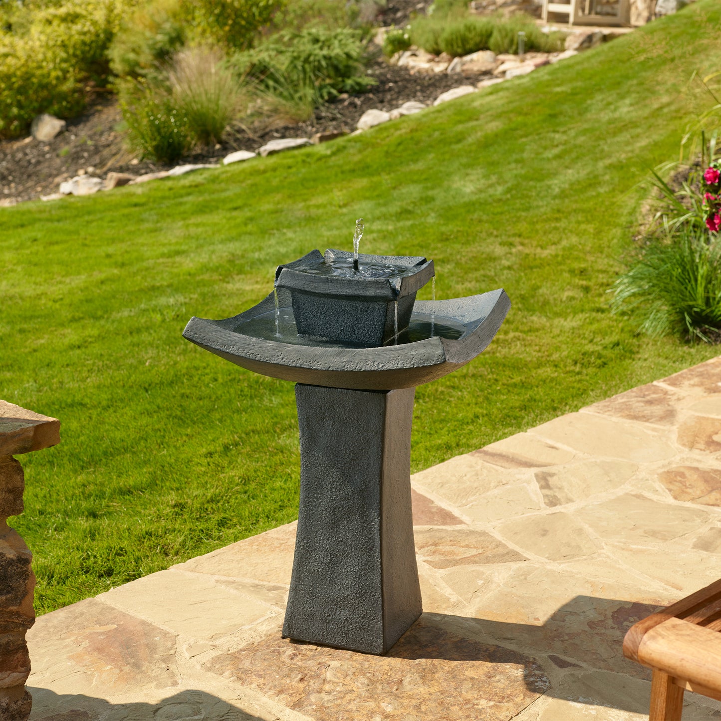 Mahayana Zen 2-Tier IntelliSOLAR Fountain with Remote - Aged Iron