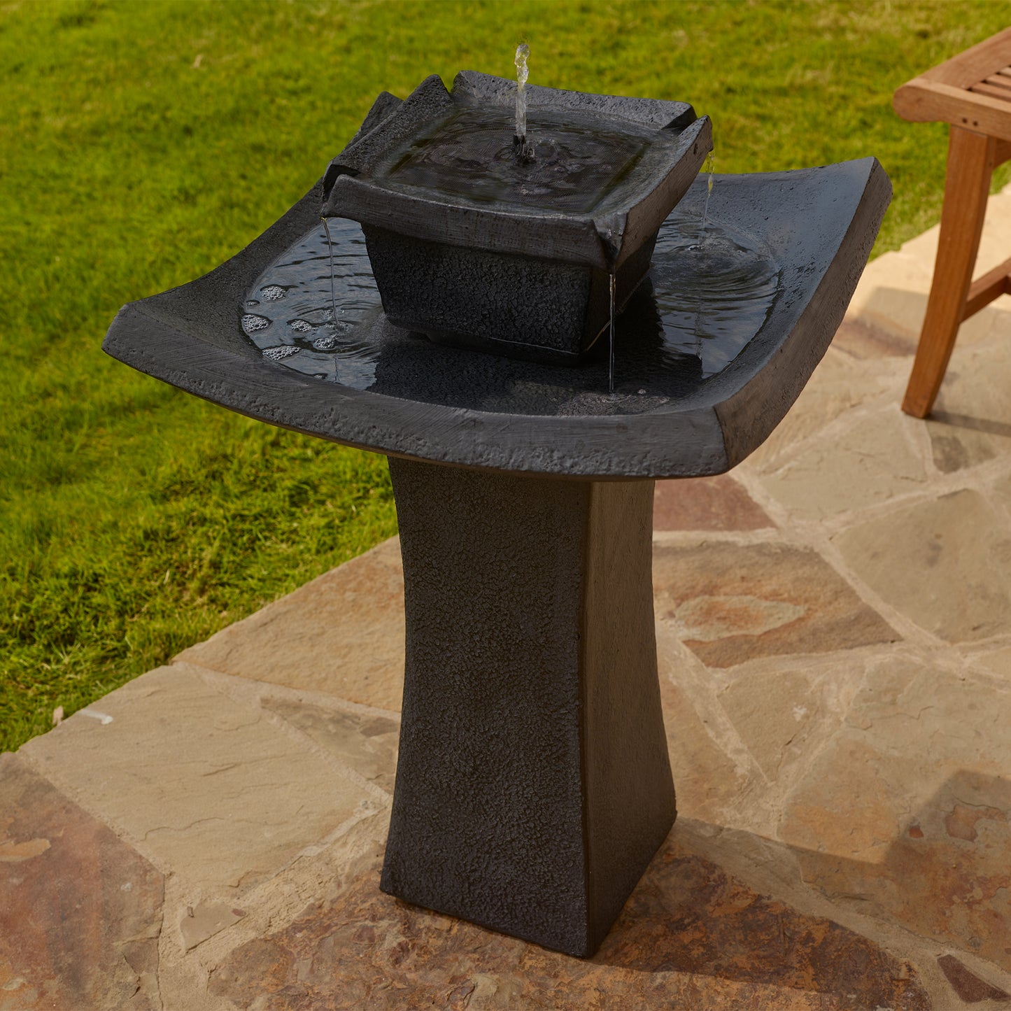 Mahayana Zen 2-Tier IntelliSOLAR Fountain with Remote - Aged Iron