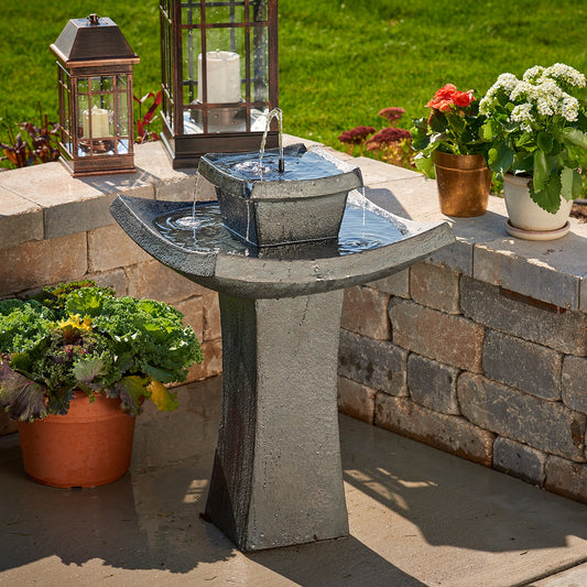 Mahayana Zen 2-Tier IntelliSOLAR Fountain with Remote - Aged Iron