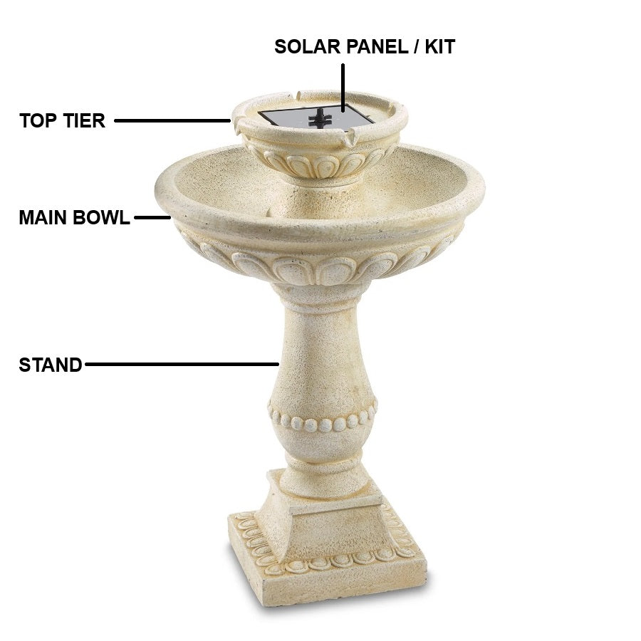 Top Tier for Palermo 2-Tier Fountain with Antique White FInish (solar kit not included)