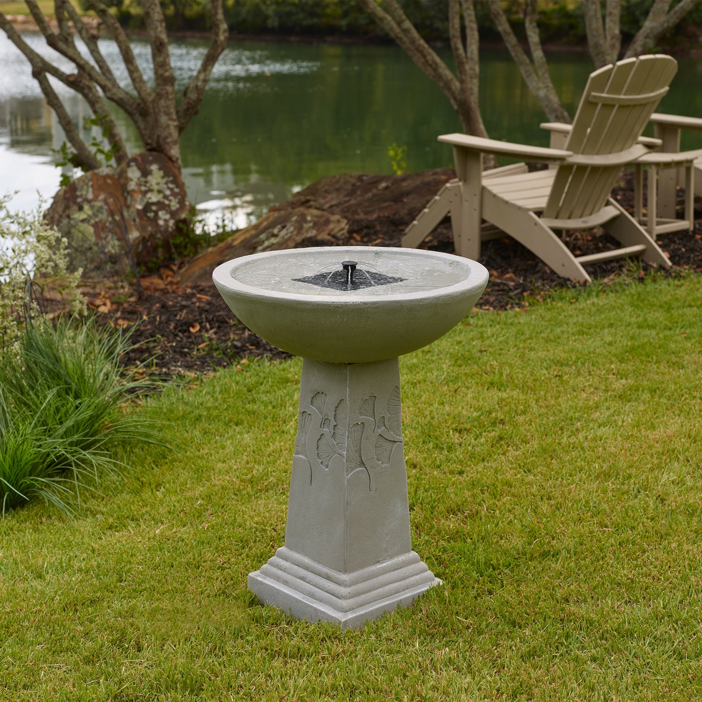 Gingko IntelliSOLAR Birdbath with Remote – Weathered Stone