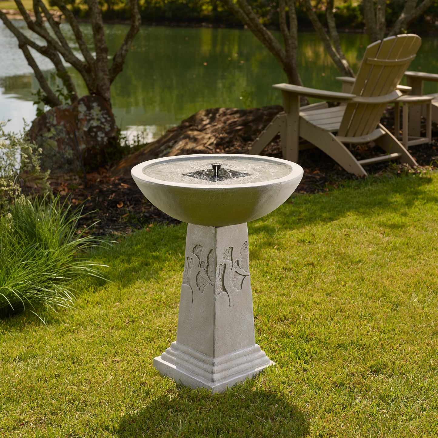 Gingko IntelliSOLAR Birdbath with Remote – Weathered Stone