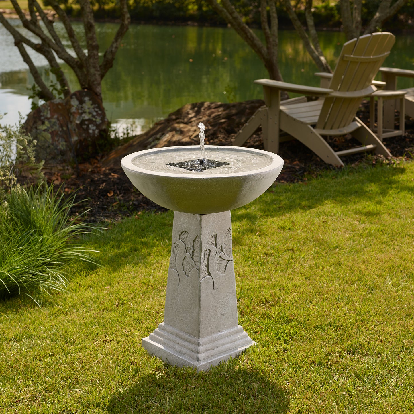 Gingko IntelliSOLAR Birdbath with Remote – Weathered Stone