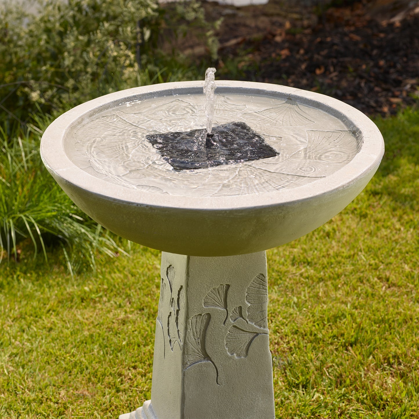 Gingko IntelliSOLAR Birdbath with Remote – Weathered Stone