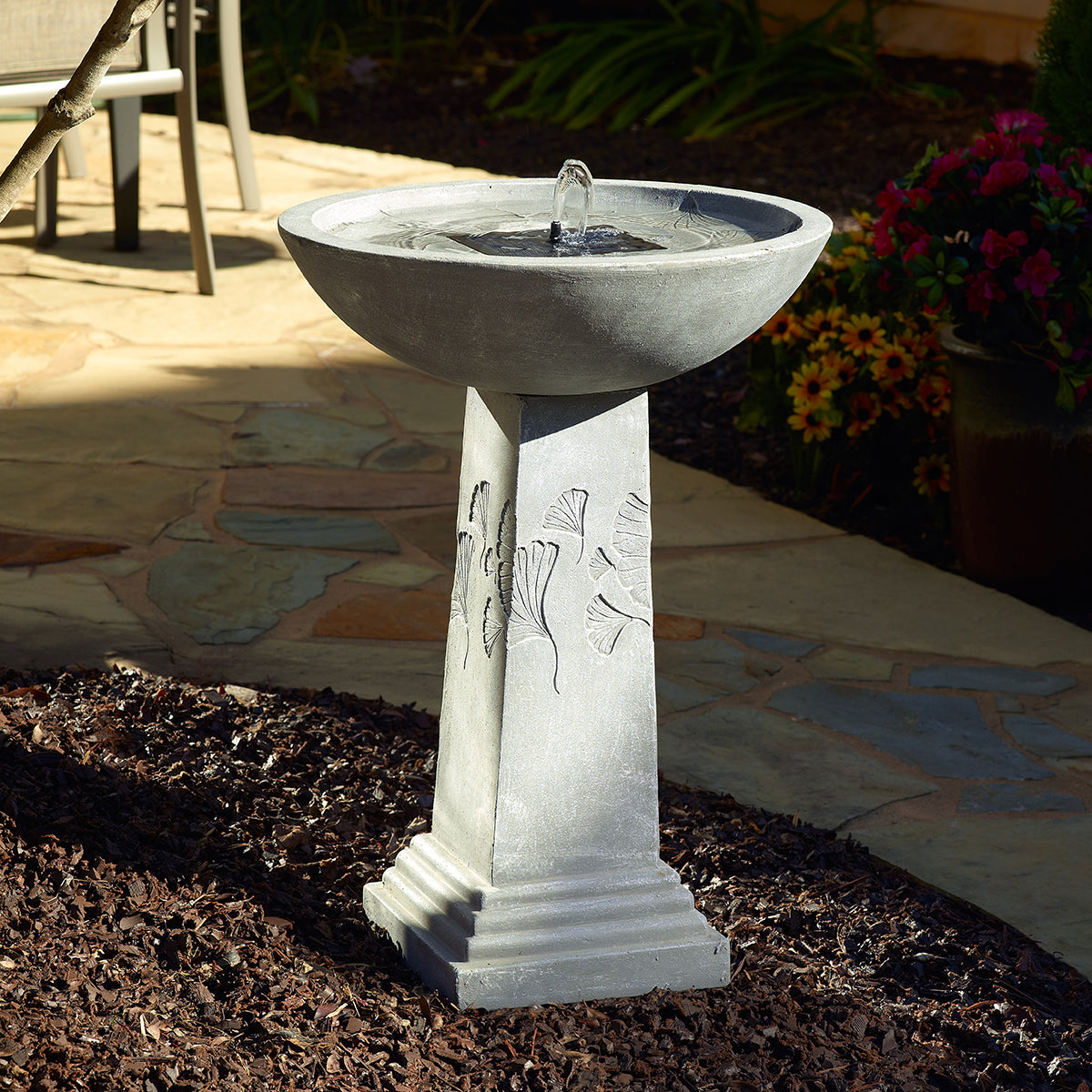 Gingko IntelliSOLAR Birdbath with Remote – Weathered Stone