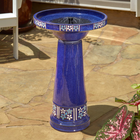 Louisa IntelliSolar Ceramic Birdbath with Remote – Blue